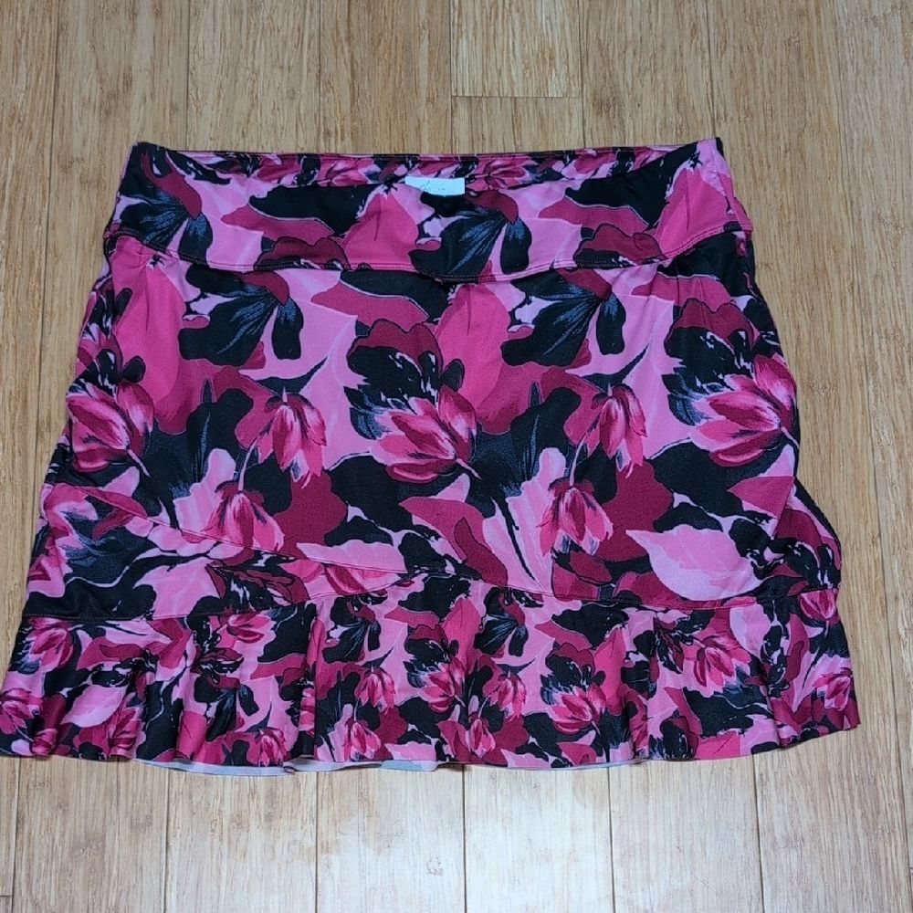 Greg Norman Collection Pink/Dark Blue Floral Skort Front/Back Pockets Size L